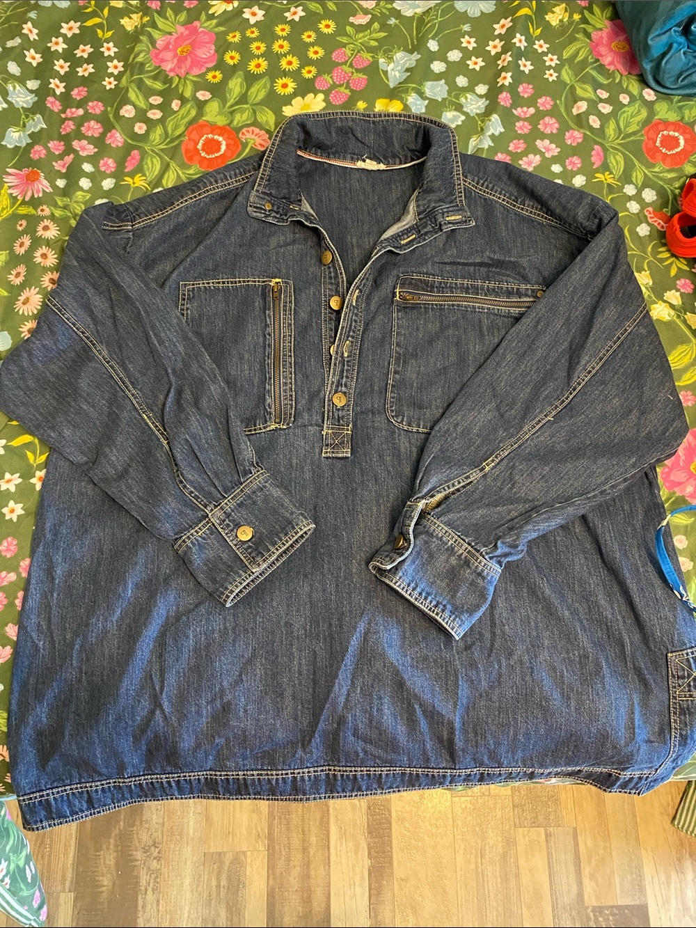 Pilcro Dark Blue Denim Shirt with Red-Trim Accents
